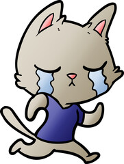 crying cartoon cat running away