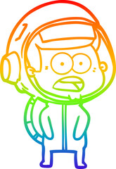 rainbow gradient line drawing of a cartoon surprised astronaut