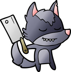 friendly cartoon wolf with meat cleaver