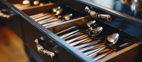 Many spoons in a drawer