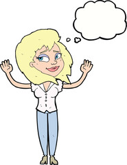 cartoon woman giving up with thought bubble