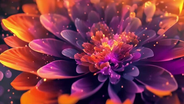 Vibrant digital art of a flower with glowing petals in warm hues, suitable for backgrounds or abstract designs