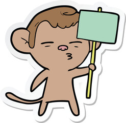 sticker of a cartoon suspicious monkey with signpost