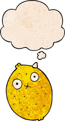 cartoon bitter lemon with thought bubble in grunge texture style