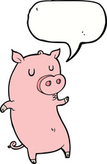funny cartoon pig with speech bubble