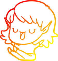 warm gradient line drawing of a cartoon elf girl