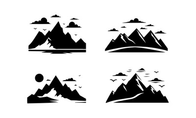 Mountains silhouettes or vector set ,Mountains  black and white silhouettes vector Design. - obrazy, fototapety, plakaty