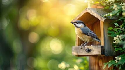 bird house on a branch. Generative AI - obrazy, fototapety, plakaty