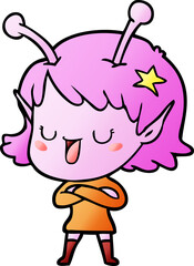 happy alien girl cartoon