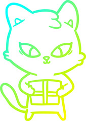 cold gradient line drawing of a cute cartoon cat