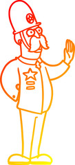 warm gradient line drawing of a cartoon policeman making stop gesture