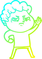 cold gradient line drawing of a cartoon angry man
