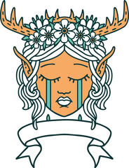 Retro Tattoo Style elf druid character face with banner