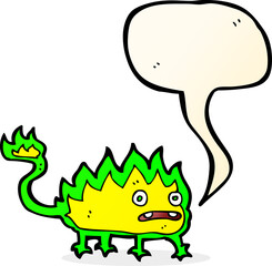 cartoon little fire demon with speech bubble