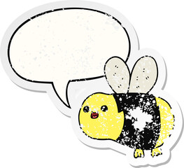cartoon bee with speech bubble distressed distressed old sticker