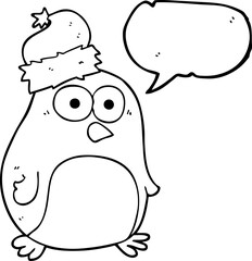 freehand drawn speech bubble cartoon penguin