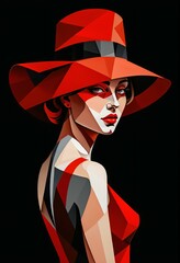 Woman in a red hat. Digital art. Interior decoration, images to print as a picture for wall decoration.