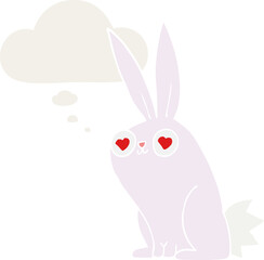 cartoon bunny rabbit in love with thought bubble in retro style