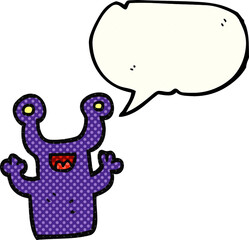 freehand drawn comic book speech bubble cartoon little alien