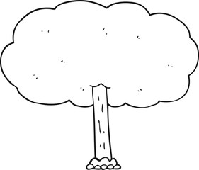 freehand drawn black and white cartoon tree