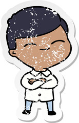 distressed sticker of a cartoon smiling boy