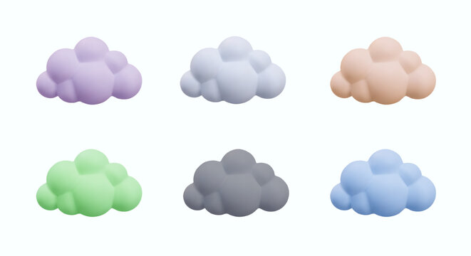 Set of realistic clouds of different colors. Isolated vector objects for landscape design, scenes
