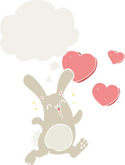 cartoon rabbit in love with thought bubble in retro style