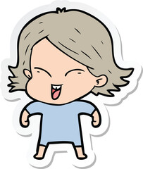sticker of a happy cartoon girl