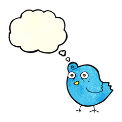 funny cartoon bird with thought bubble