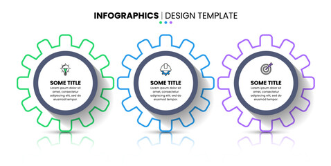 Infographic template. 3 standing gear with icons