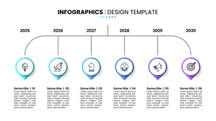 Infographic template. Timeline with years and 6 steps