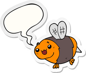 funny cartoon bee with speech bubble sticker