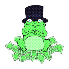 freehand drawn cartoon rich frog in top hat