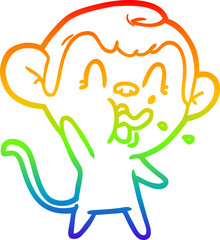 rainbow gradient line drawing of a crazy cartoon monkey
