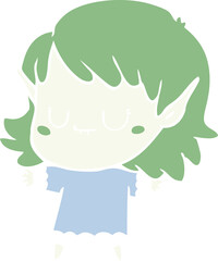 happy flat color style cartoon elf girl