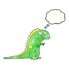 freehand drawn thought bubble textured cartoon dinosaur