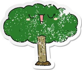 distressed sticker of a cartoon tree