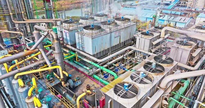 Aerial shot of complex industrial machinery and equipment