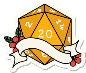 sticker of a natural twenty D20 dice roll