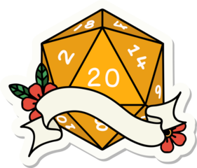 sticker of a natural twenty D20 dice roll