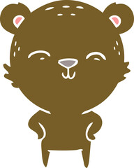happy flat color style cartoon bear with hands on hips