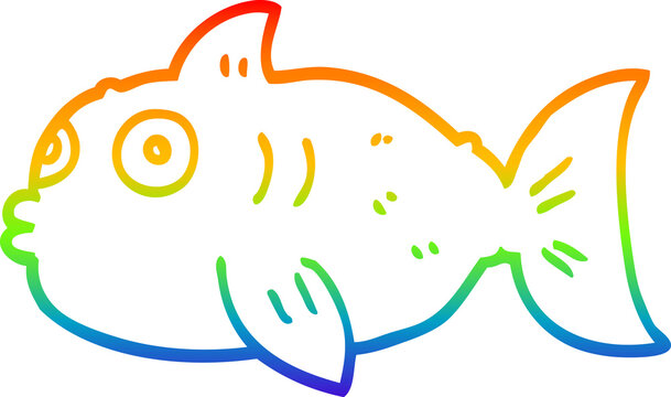 recommend clip art: rainbow gradient line drawing of a cartoon surprised fish