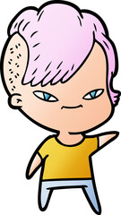cute cartoon girl with hipster haircut