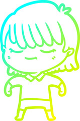 cold gradient line drawing of a cartoon woman