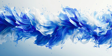 Abstract dynamic blue and white paint strokes swirling against a clear background, resembling fluid art or ink in water.