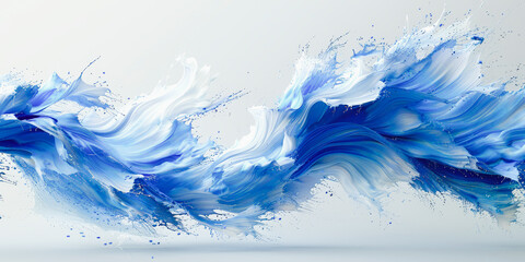 Abstract image of dynamic blue and white waves, resembling a fluid or smoke motion, giving impression of movement and flow. - obrazy, fototapety, plakaty