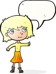 cartoon happy girl with speech bubble