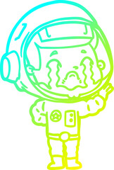 cold gradient line drawing of a cartoon crying astronaut