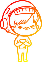 warm gradient line drawing of a cartoon astronaut woman