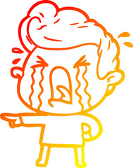 warm gradient line drawing of a cartoon crying man